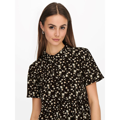 Šaty košilové Piper - černé s bílými tulipány