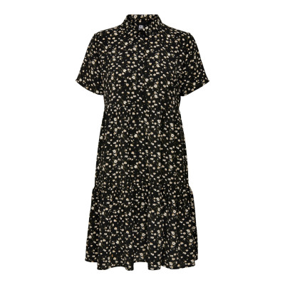Šaty košilové Piper - černé s bílými tulipány