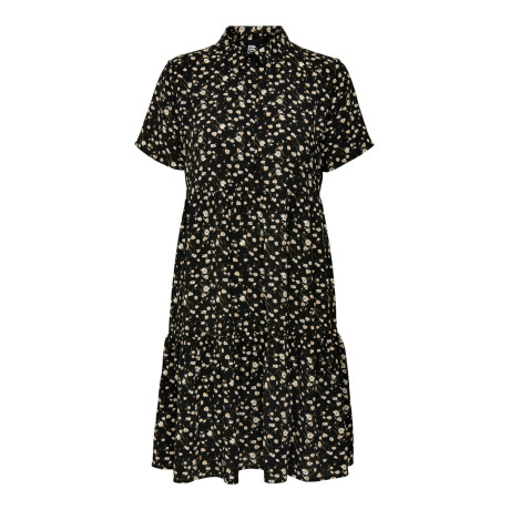 Šaty košilové Piper - černé s bílými tulipány