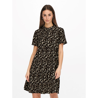 Šaty košilové Piper - černé s bílými tulipány