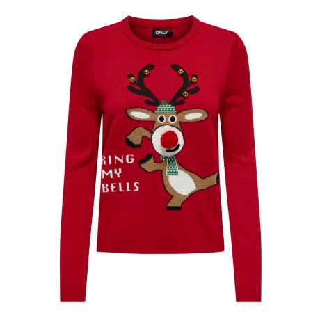 Dámský svetr s rolničkami Xmas - červený